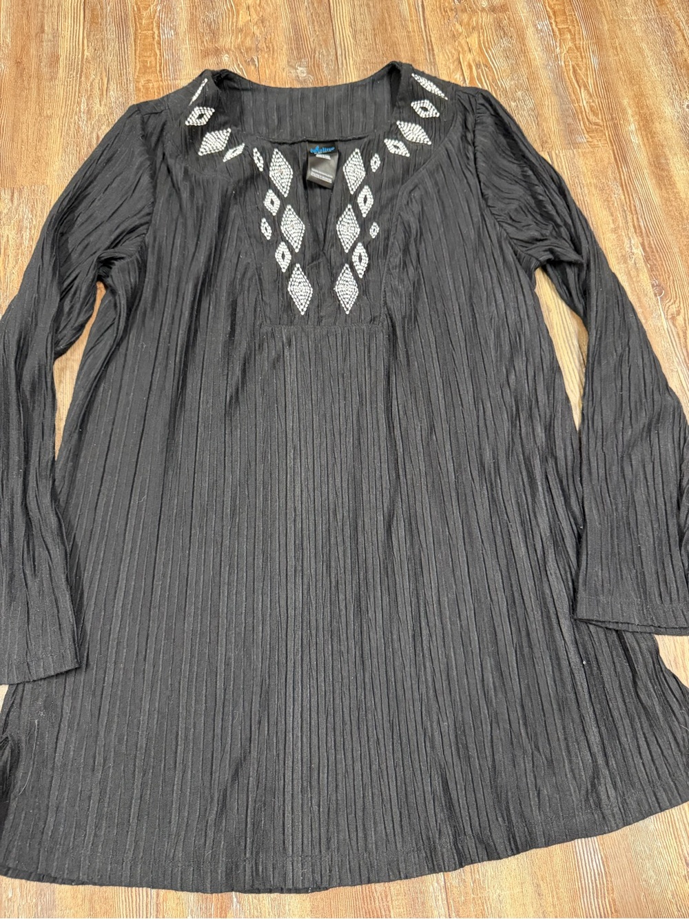 Vintage Black boho long sleeve cover up with white embroidery
